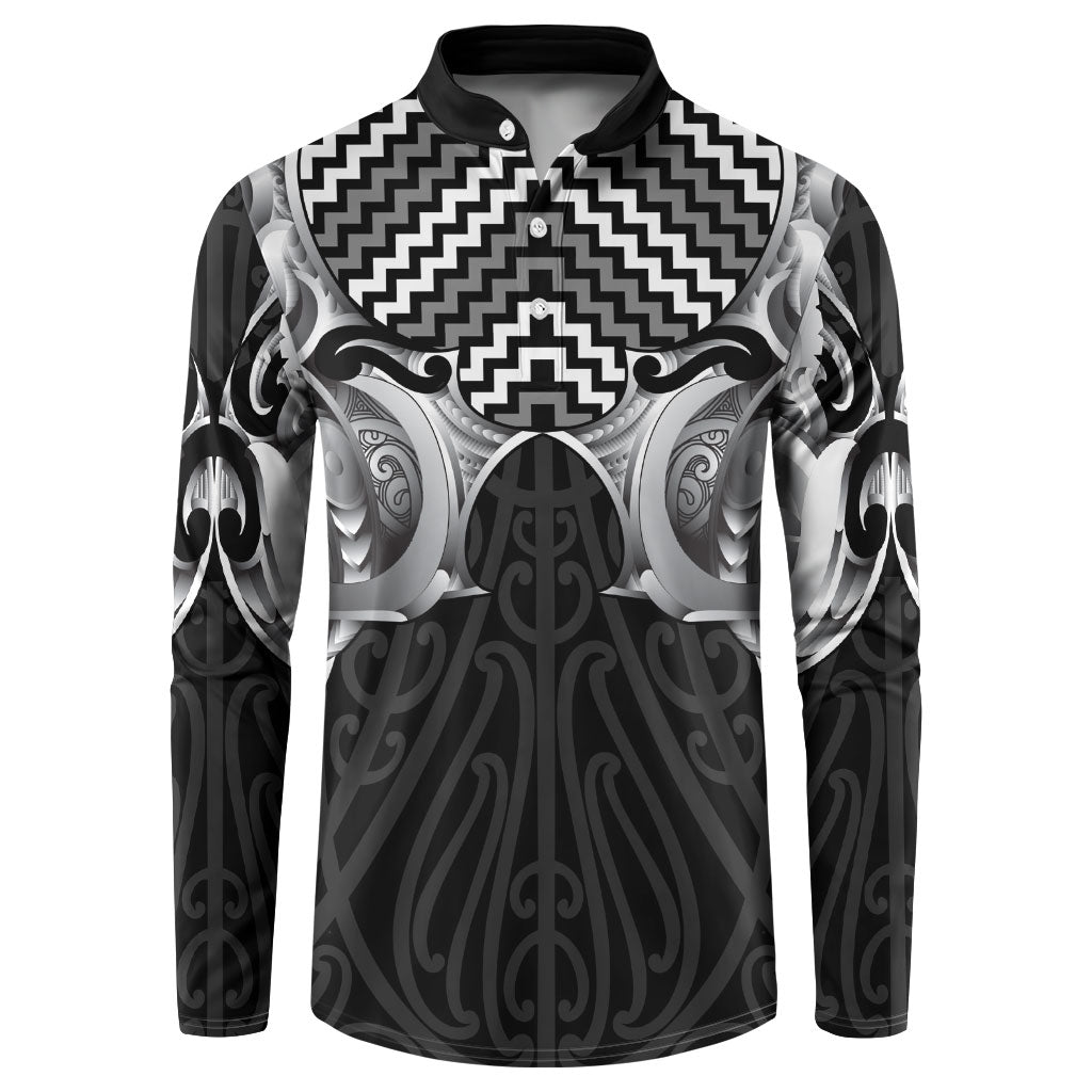 Aotearoa Kowhaiwhai Poutama Black Motif Button Sweatshirt LT9 Black - Polynesian Pride