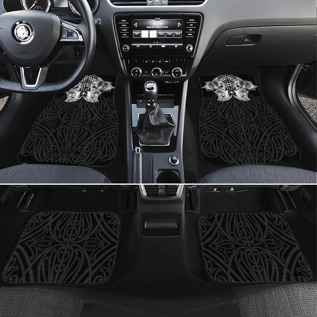 Aotearoa Kowhaiwhai Poutama Black Motif Car Mats LT9 Set 4pcs Black - Polynesian Pride