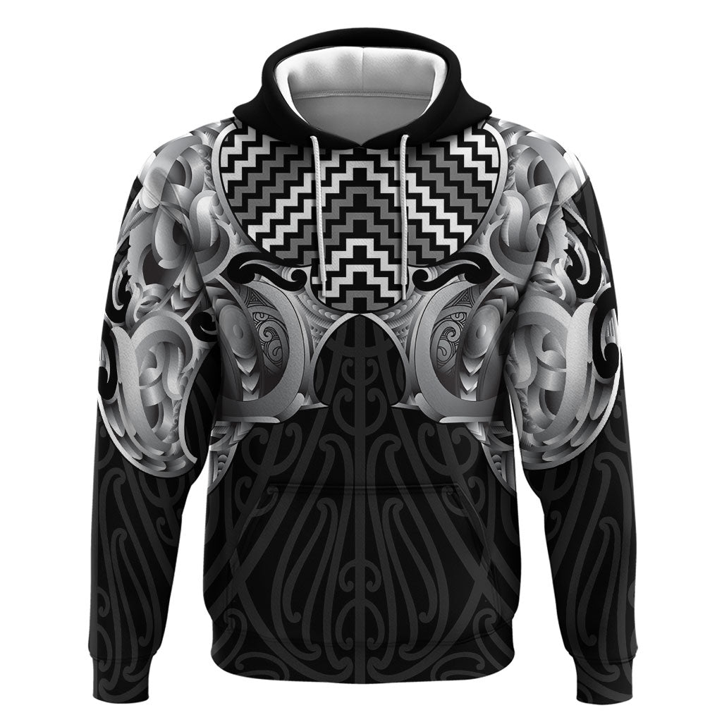 Aotearoa Kowhaiwhai Poutama Black Motif Hoodie LT9 Pullover Hoodie Black - Polynesian Pride