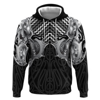 Aotearoa Kowhaiwhai Poutama Black Motif Hoodie LT9 Pullover Hoodie Black - Polynesian Pride