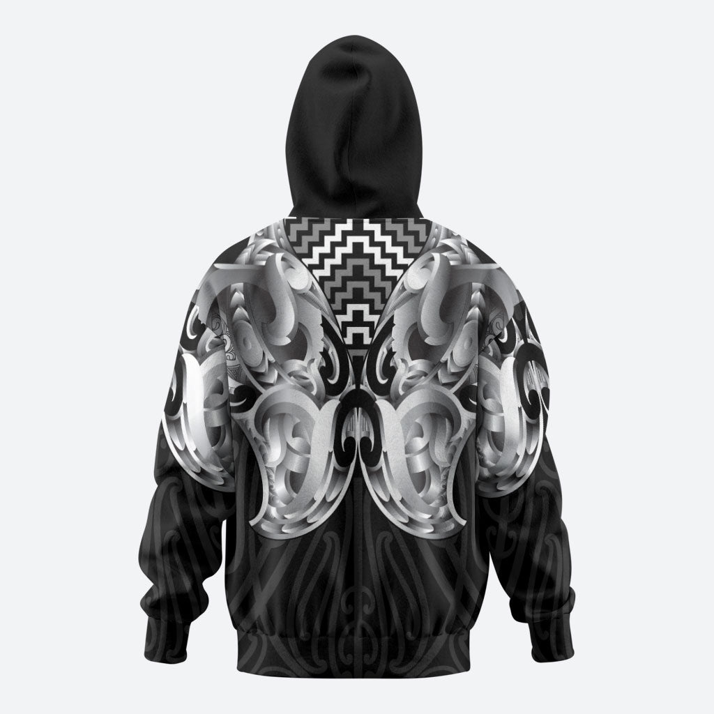 Aotearoa Kowhaiwhai Poutama Black Motif Hoodie LT9 - Polynesian Pride