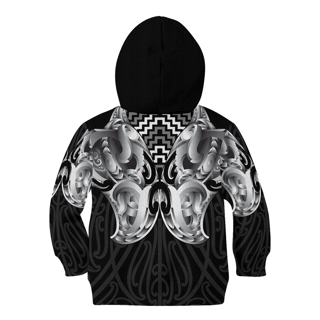 Aotearoa Kowhaiwhai Poutama Black Motif Kid Hoodie LT9 - Polynesian Pride
