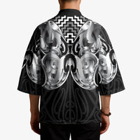 Aotearoa Kowhaiwhai Poutama Black Motif Kimono LT9 - Polynesian Pride