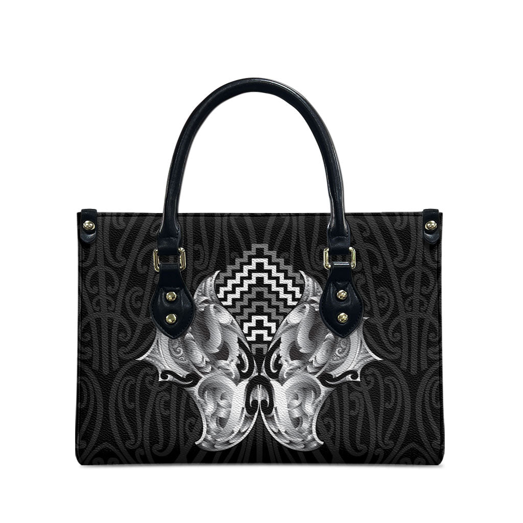 Aotearoa Kowhaiwhai Poutama Black Motif Leather Bag LT9 - Polynesian Pride