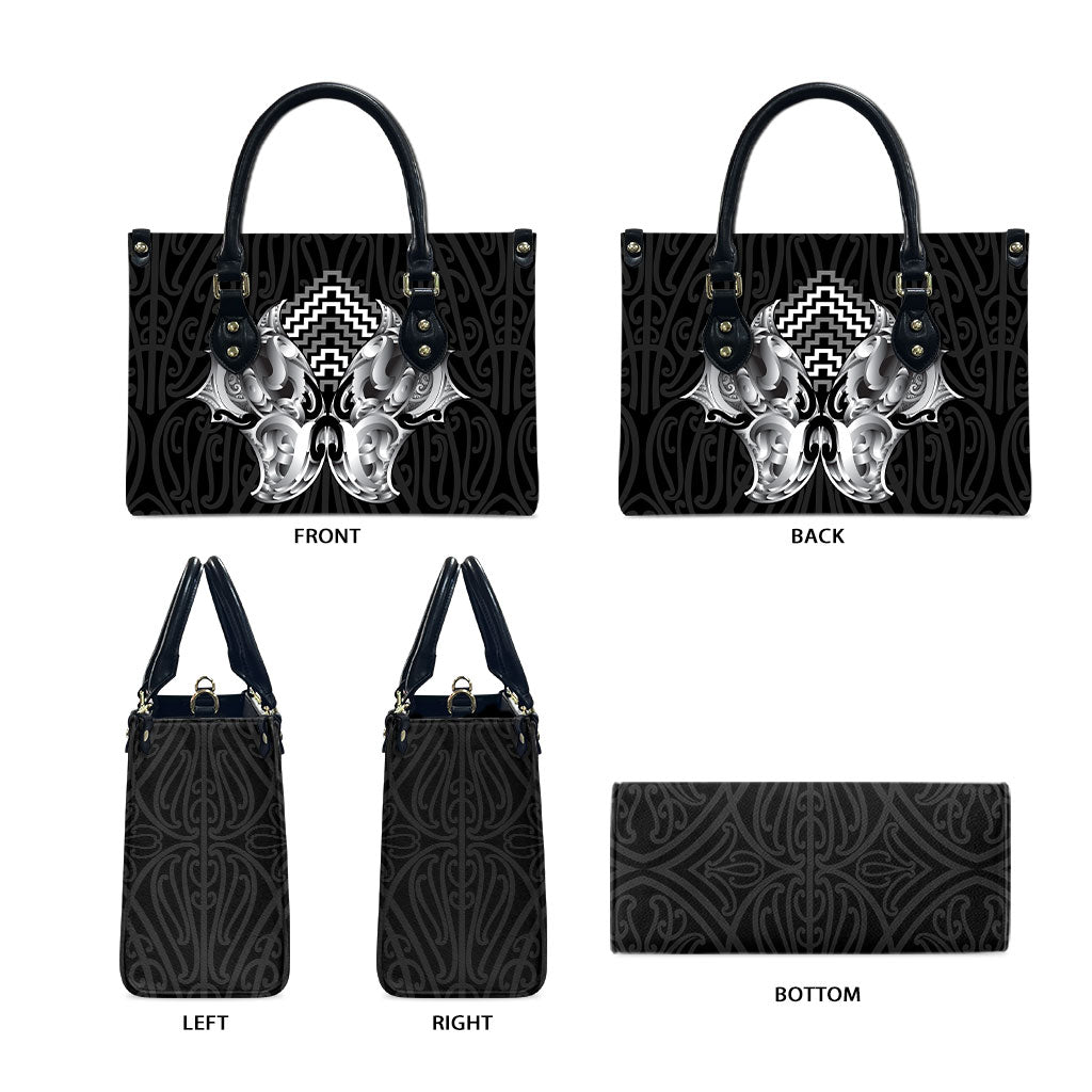 Aotearoa Kowhaiwhai Poutama Black Motif Leather Bag LT9 - Polynesian Pride