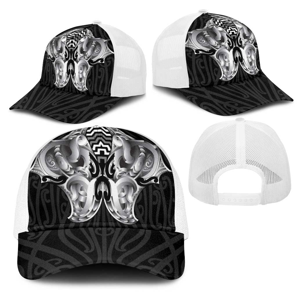 Aotearoa Kowhaiwhai Poutama Black Motif Mesh Trucker Cap LT9 - Polynesian Pride