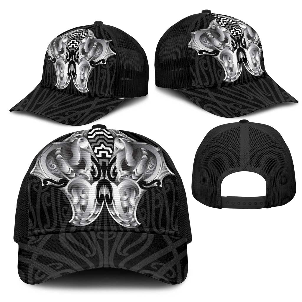 Aotearoa Kowhaiwhai Poutama Black Motif Mesh Trucker Cap LT9 - Polynesian Pride