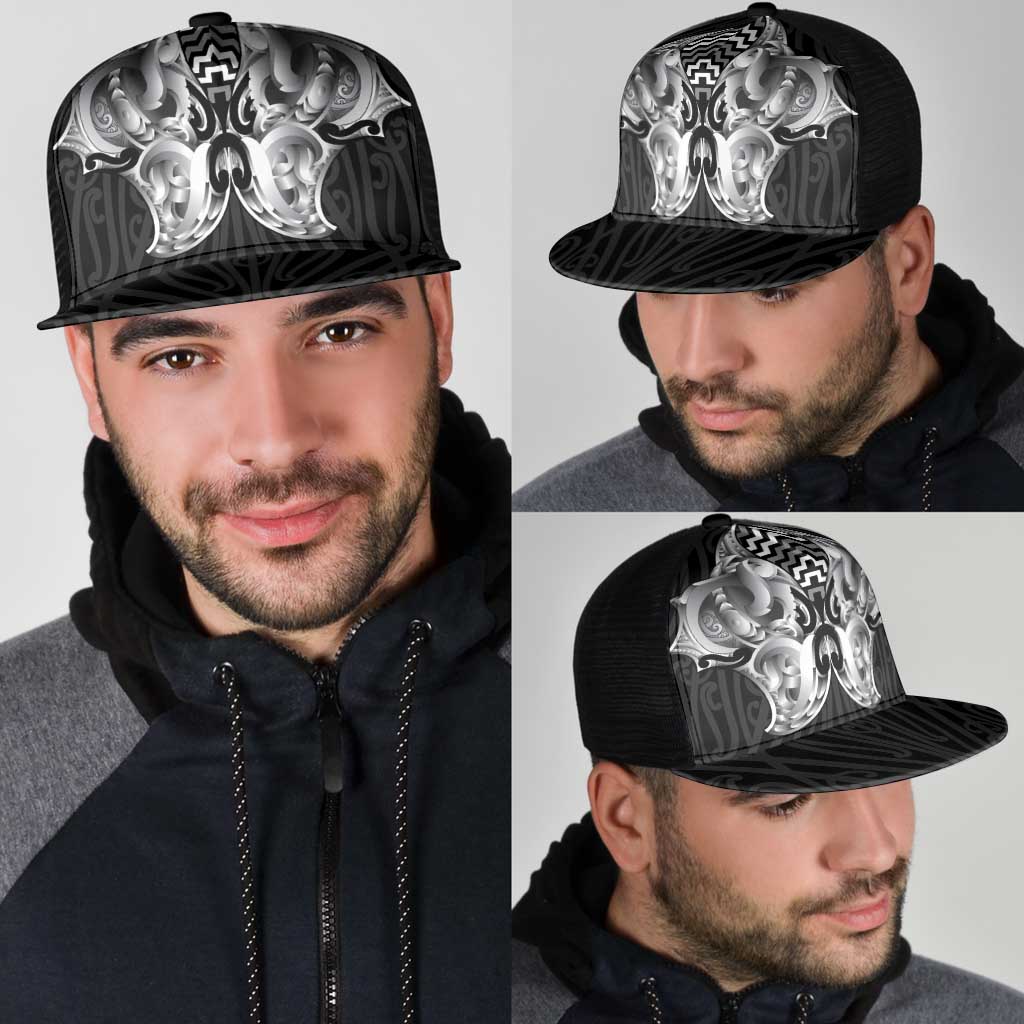 Aotearoa Kowhaiwhai Poutama Black Motif Mesh Trucker Cap LT9 - Polynesian Pride