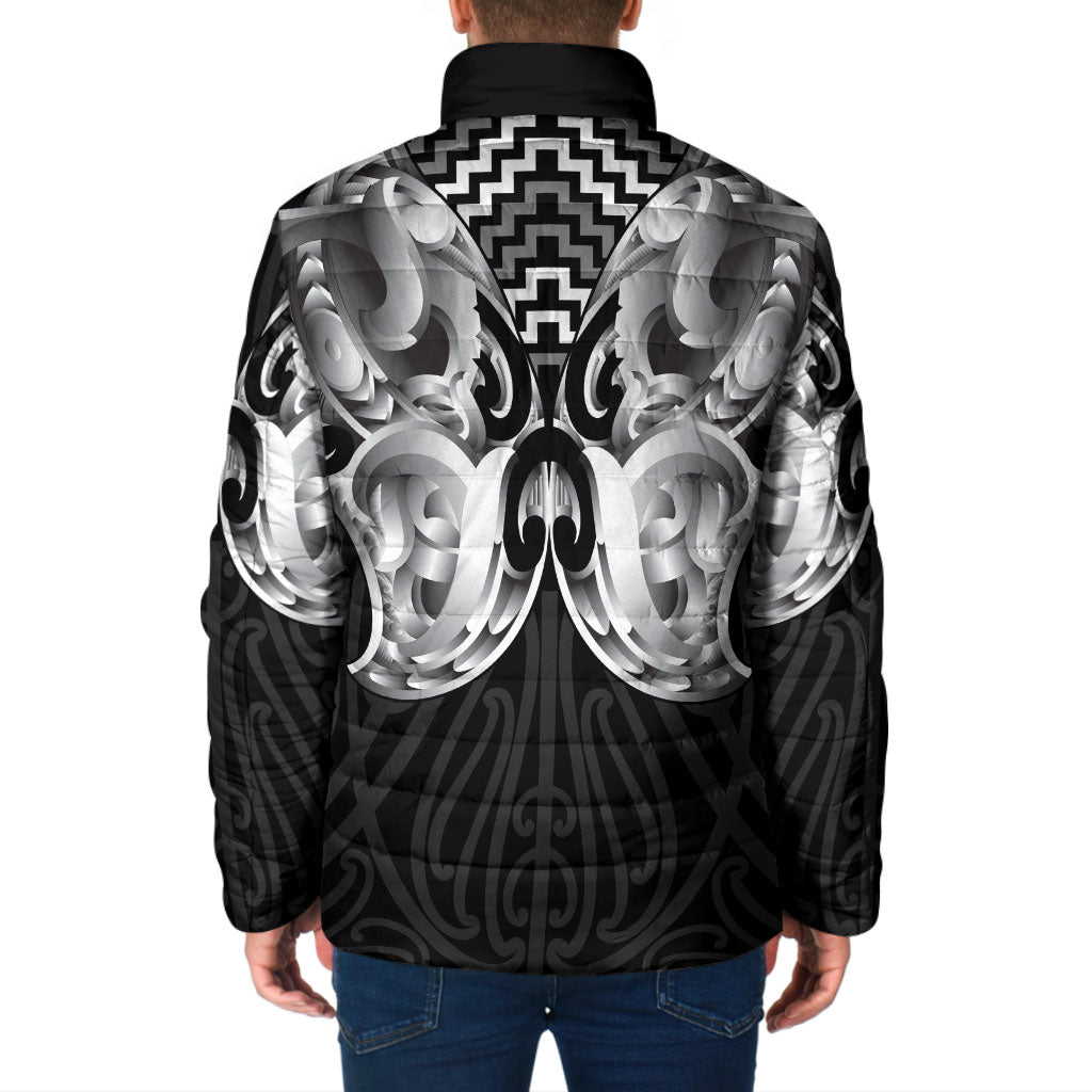 Aotearoa Kowhaiwhai Poutama Black Motif Padded Jacket LT9 - Polynesian Pride