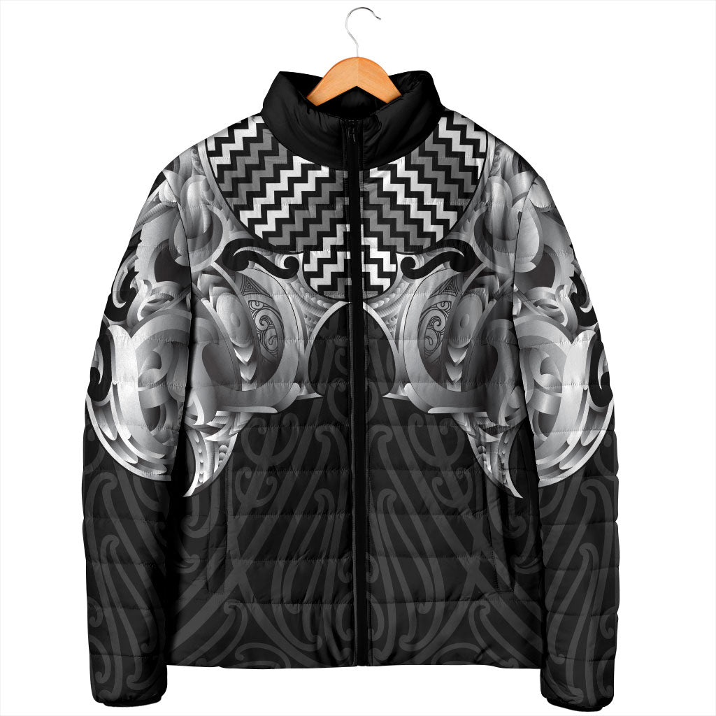 Aotearoa Kowhaiwhai Poutama Black Motif Padded Jacket LT9 - Polynesian Pride