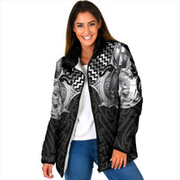 Aotearoa Kowhaiwhai Poutama Black Motif Padded Jacket LT9 Women Black - Polynesian Pride