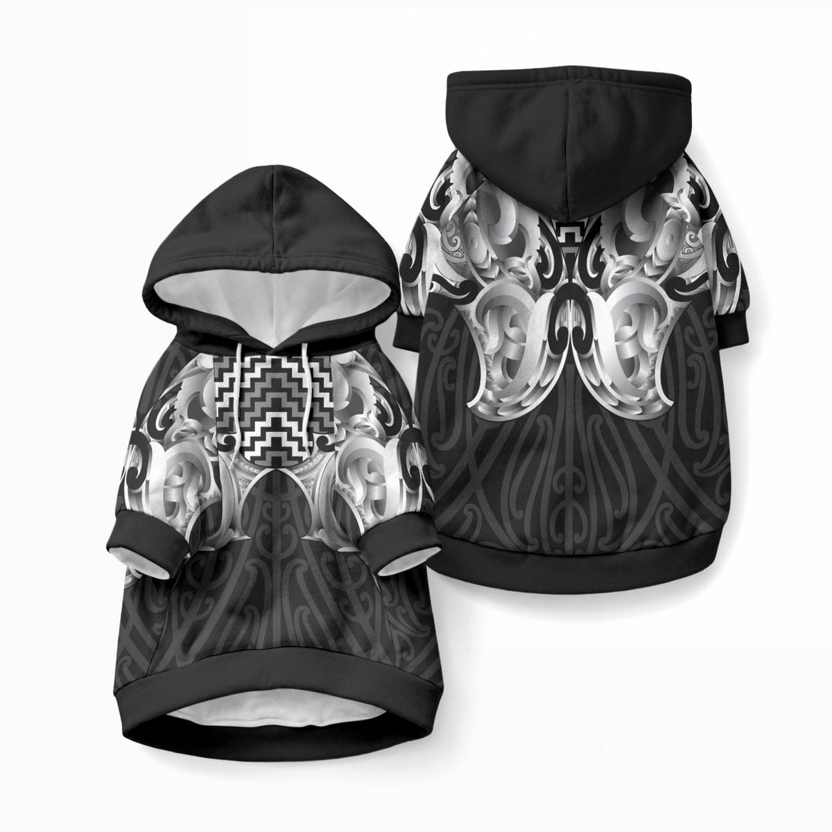 Aotearoa Kowhaiwhai Poutama Black Motif Pet Hoodie LT9 Pullover Black - Polynesian Pride