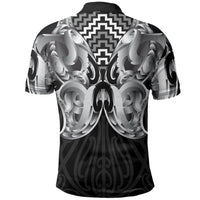 Aotearoa Kowhaiwhai Poutama Black Motif Polo Shirt LT9 - Polynesian Pride