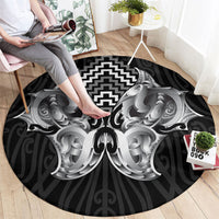Aotearoa Kowhaiwhai Poutama Black Motif Round Carpet LT9 - Polynesian Pride