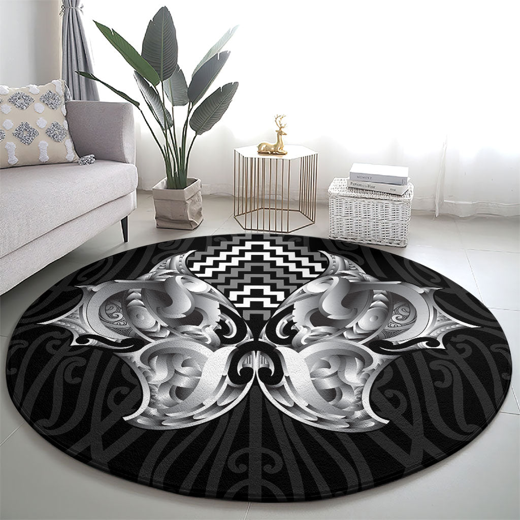 Aotearoa Kowhaiwhai Poutama Black Motif Round Carpet LT9 - Polynesian Pride