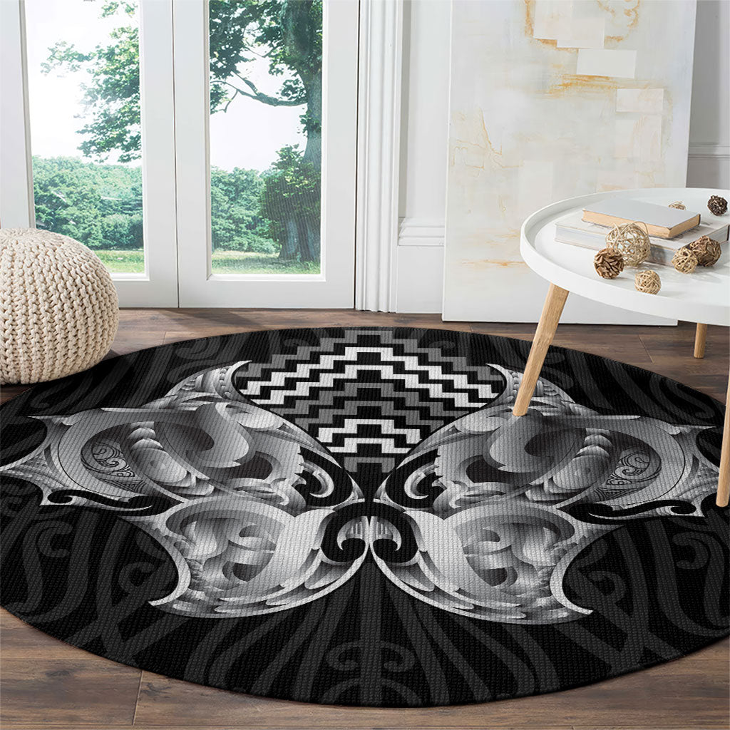 Aotearoa Kowhaiwhai Poutama Black Motif Round Carpet LT9 - Polynesian Pride