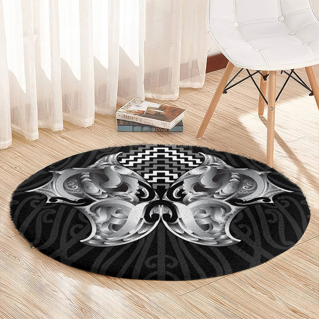 Aotearoa Kowhaiwhai Poutama Black Motif Round Carpet LT9 - Polynesian Pride