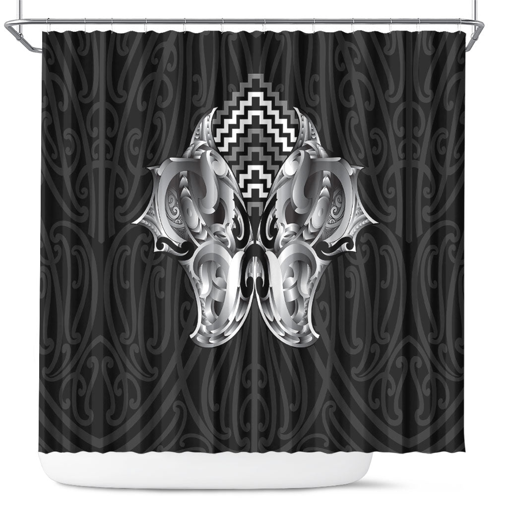 Aotearoa Kowhaiwhai Poutama Black Motif Shower Curtain LT9 Black - Polynesian Pride