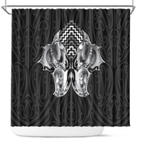 Aotearoa Kowhaiwhai Poutama Black Motif Shower Curtain LT9 Black - Polynesian Pride