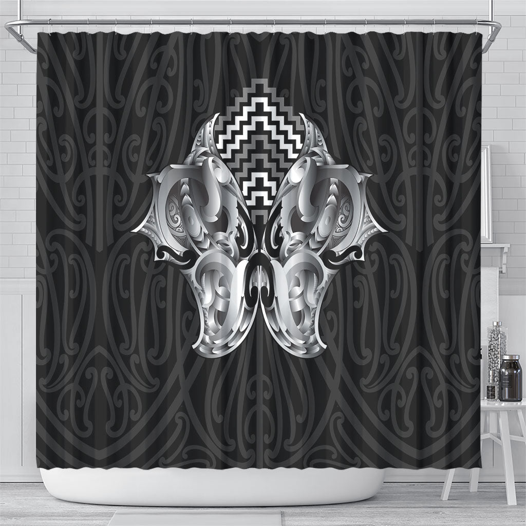 Aotearoa Kowhaiwhai Poutama Black Motif Shower Curtain LT9 - Polynesian Pride