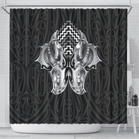 Aotearoa Kowhaiwhai Poutama Black Motif Shower Curtain LT9 - Polynesian Pride