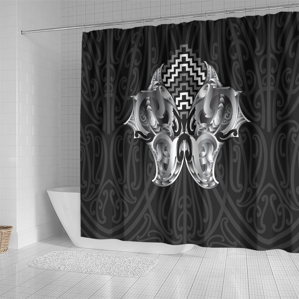 Aotearoa Kowhaiwhai Poutama Black Motif Shower Curtain LT9 - Polynesian Pride