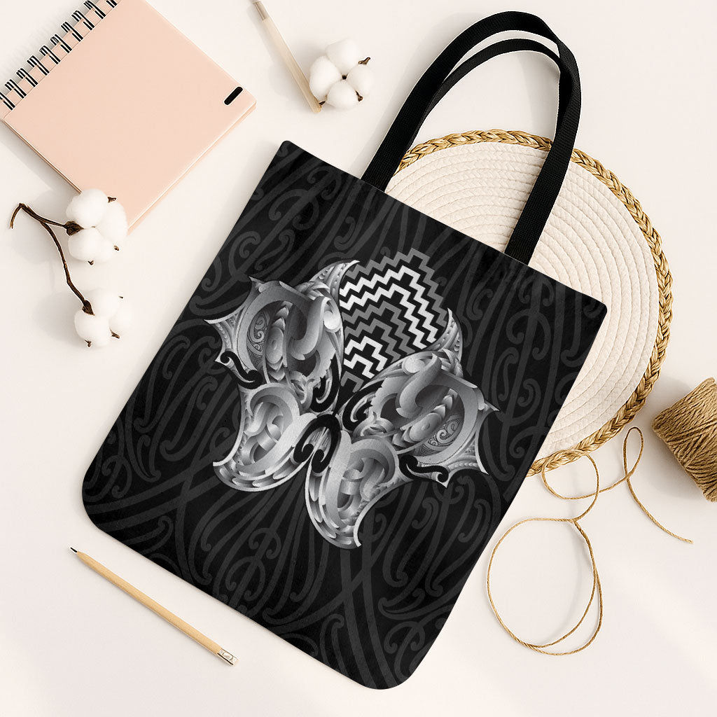 Aotearoa Kowhaiwhai Poutama Black Motif Tote Bag LT9 Black Strap One Size Black - Polynesian Pride