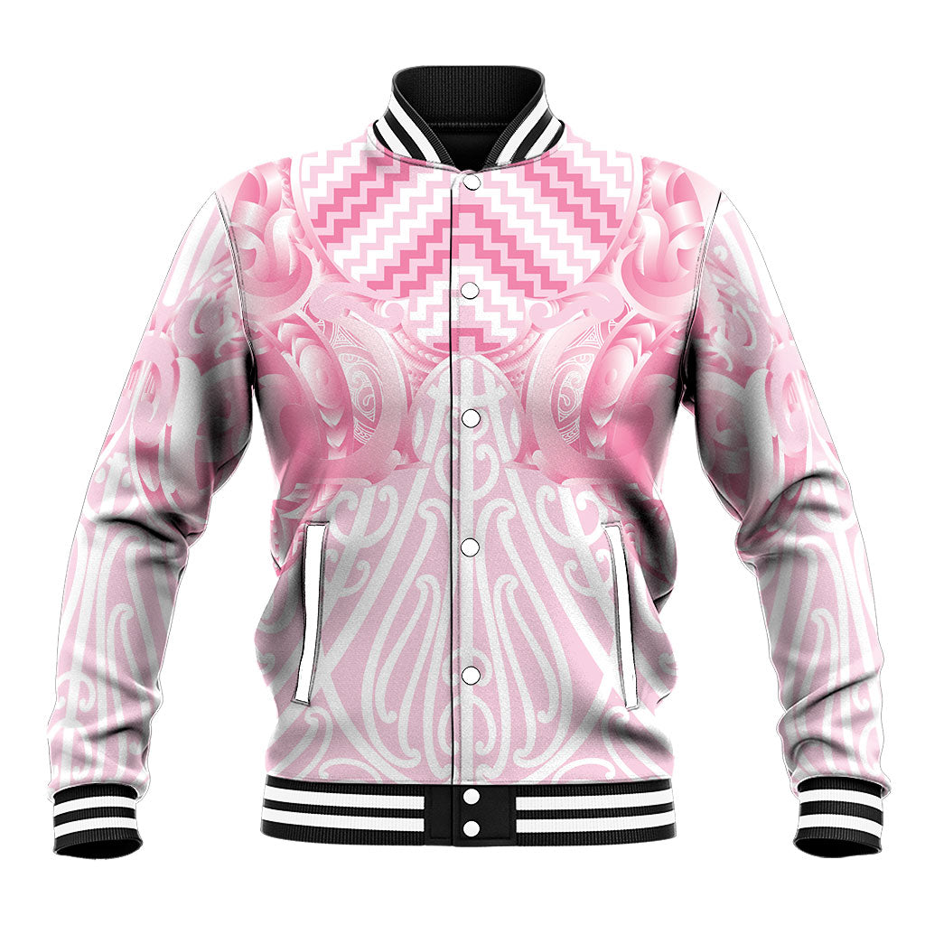 Aotearoa Kowhaiwhai Poutama Pink Motif Baseball Jacket LT9 Unisex Pink - Polynesian Pride