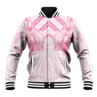 Aotearoa Kowhaiwhai Poutama Pink Motif Baseball Jacket LT9 Unisex Pink - Polynesian Pride