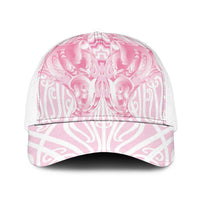 Aotearoa Kowhaiwhai Poutama Pink Motif Baseball Net Cap LT9 One Size White Pink - Polynesian Pride