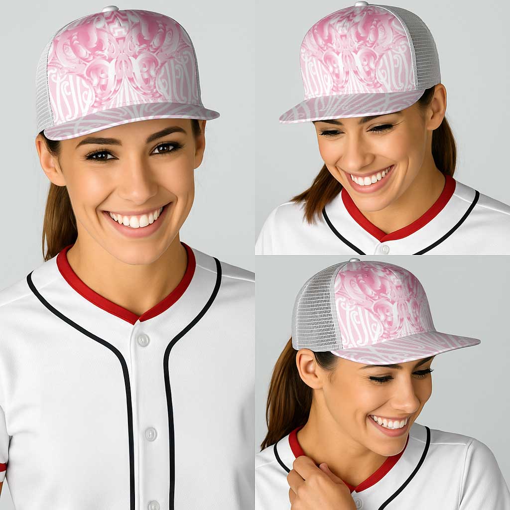 Aotearoa Kowhaiwhai Poutama Pink Motif Baseball Net Cap LT9 - Polynesian Pride