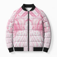 Aotearoa Kowhaiwhai Poutama Pink Motif Bomber Puffer Jacket LT9 Unisex Pink - Polynesian Pride