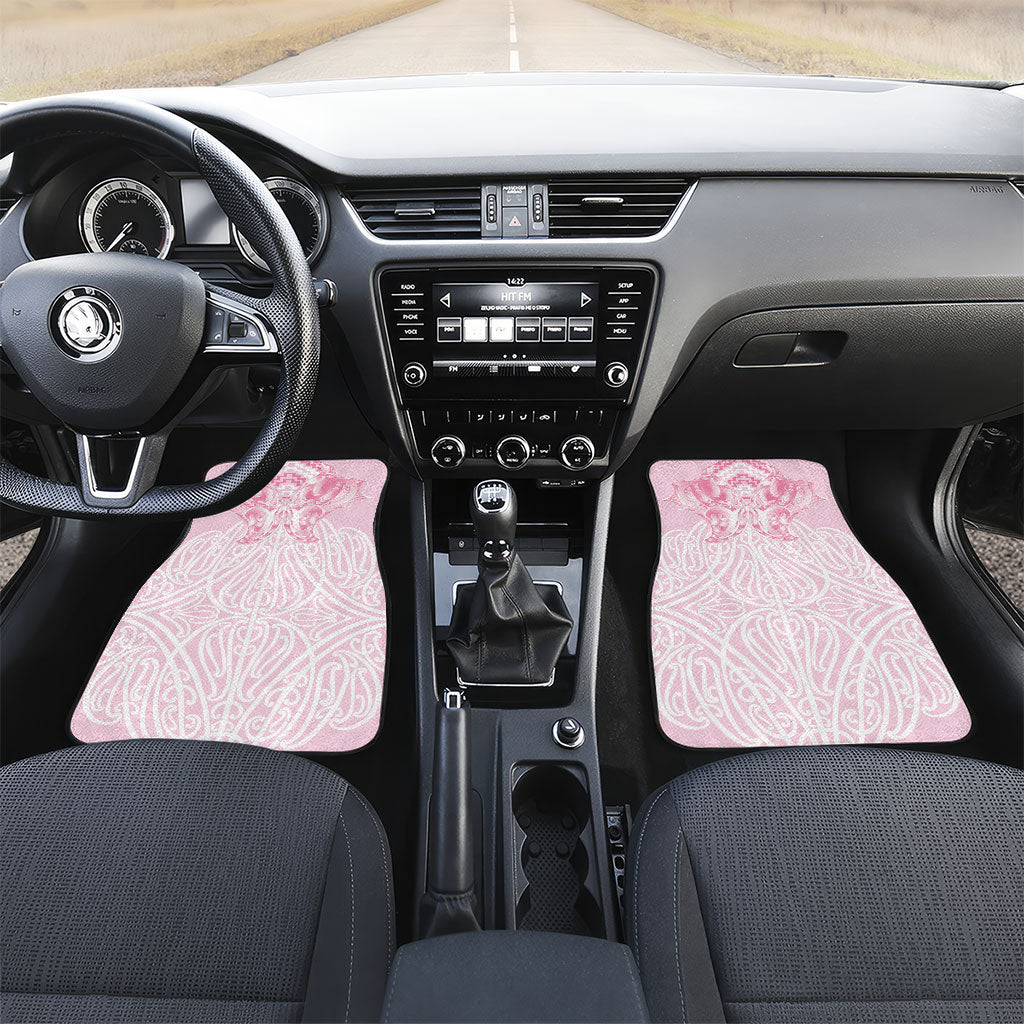 Aotearoa Kowhaiwhai Poutama Pink Motif Car Mats LT9 Set 2pcs - Front Pink - Polynesian Pride