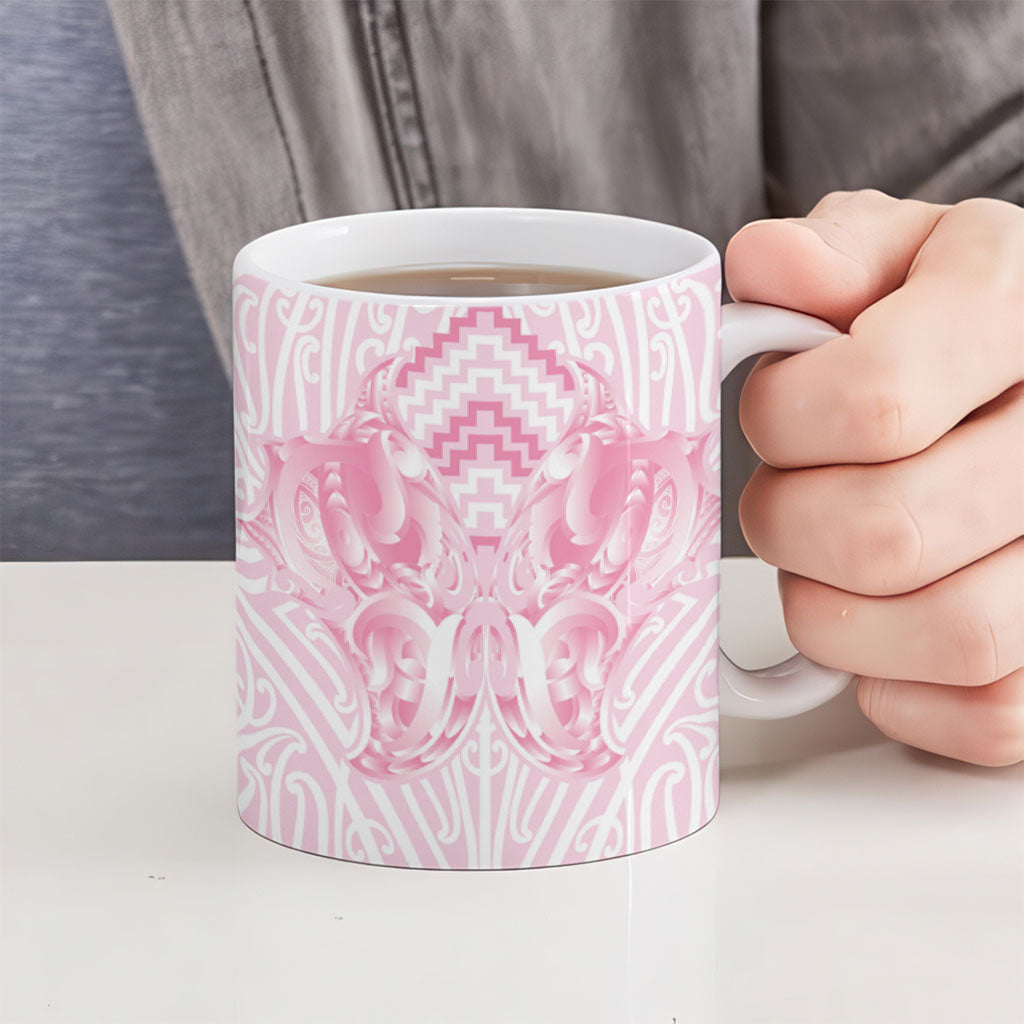 Aotearoa Kowhaiwhai Poutama Pink Motif Ceramic Mug LT9 - Polynesian Pride