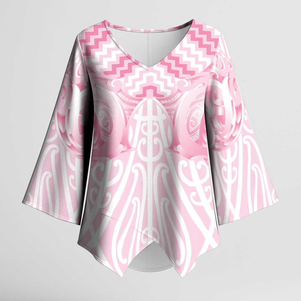 Aotearoa Kowhaiwhai Poutama Pink Motif Kimono Sleeve Blouse LT9 Female Pink - Polynesian Pride