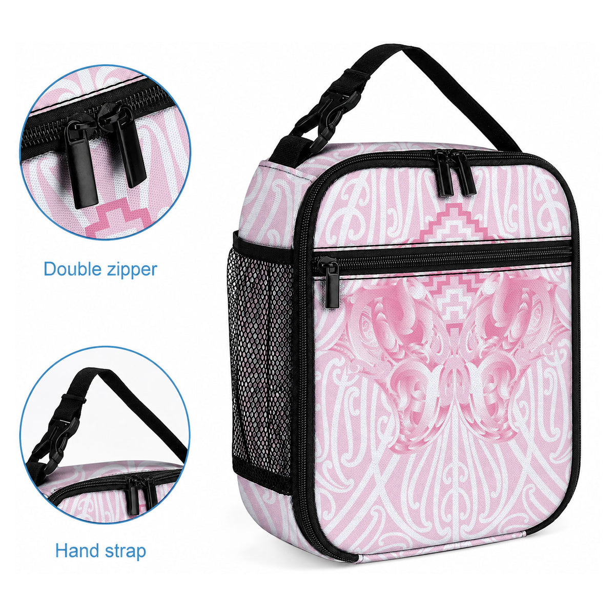 Aotearoa Kowhaiwhai Poutama Pink Motif Lunch Bag LT9 - Polynesian Pride