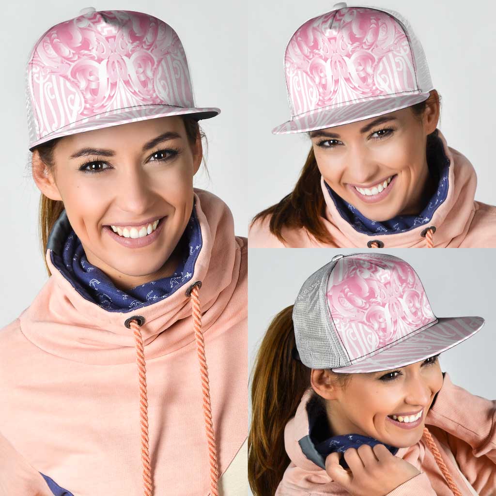 Aotearoa Kowhaiwhai Poutama Pink Motif Mesh Trucker Cap LT9 - Polynesian Pride