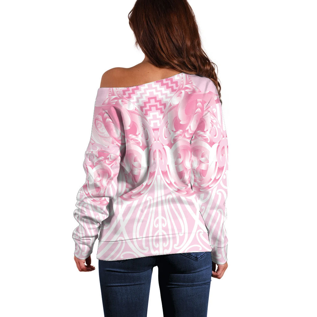 Aotearoa Kowhaiwhai Poutama Pink Motif Off Shoulder Sweater LT9 - Polynesian Pride