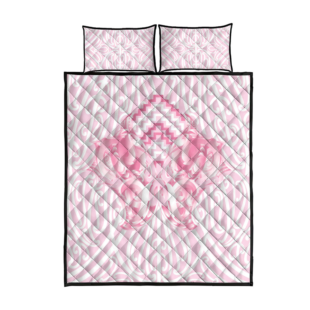 Aotearoa Kowhaiwhai Poutama Pink Motif Quilt Bed Set LT9 - Polynesian Pride