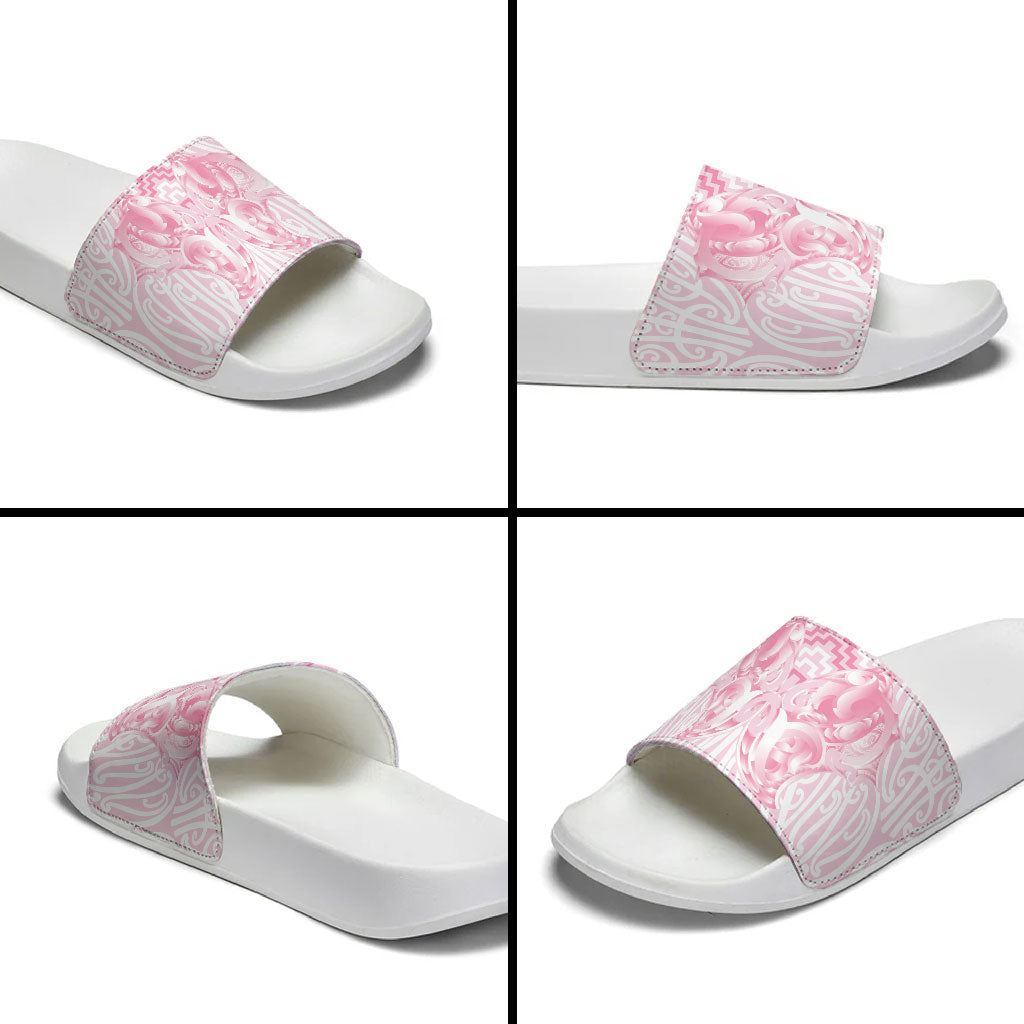 Aotearoa Kowhaiwhai Poutama Pink Motif Slide Sandals LT9 - Polynesian Pride