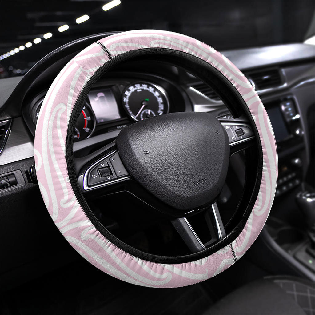 Aotearoa Kowhaiwhai Poutama Pink Motif Steering Wheel Cover LT9 Universal Fit Pink - Polynesian Pride