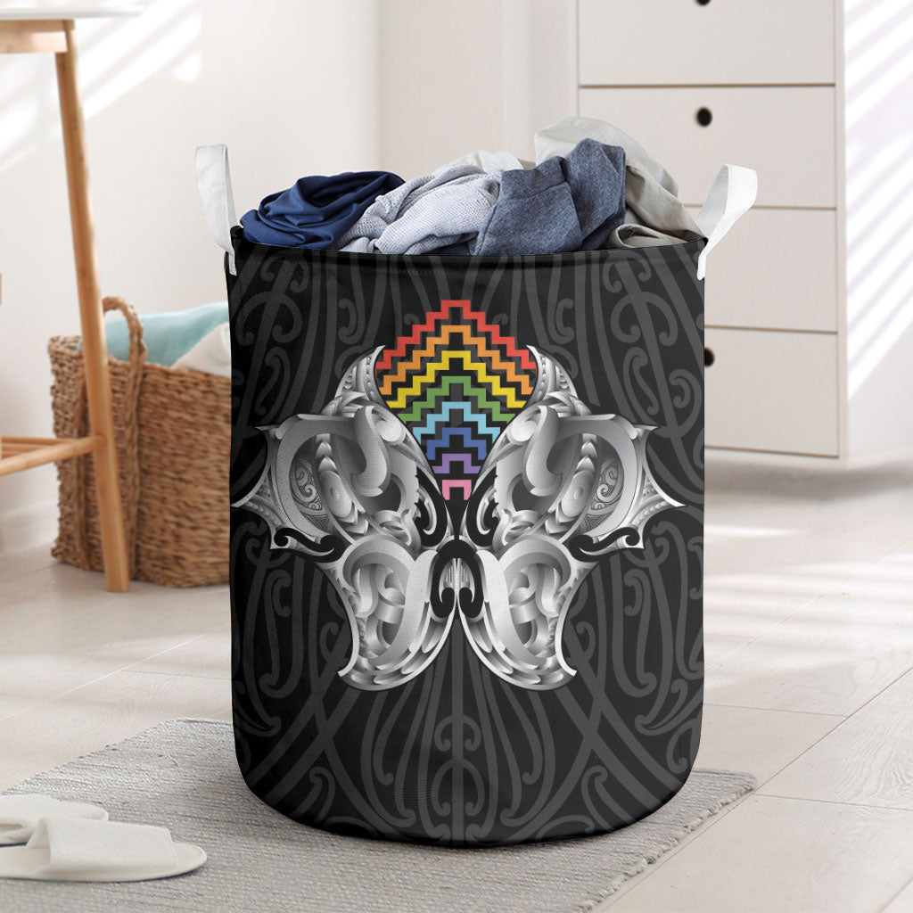 Aotearoa Kowhaiwhai Poutama Rainbow Motif Laundry Basket LT9 Rainbow - Polynesian Pride