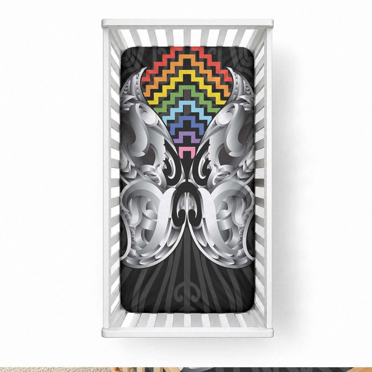 Aotearoa Kowhaiwhai Poutama Rainbow Motif Baby Bed Cover LT9 28 × 52 in Rainbow - Polynesian Pride