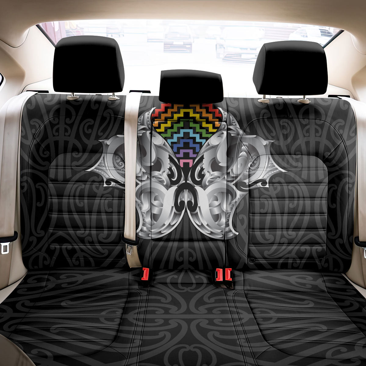 Aotearoa Kowhaiwhai Poutama Rainbow Motif Back Car Seat Cover LT9 - Polynesian Pride