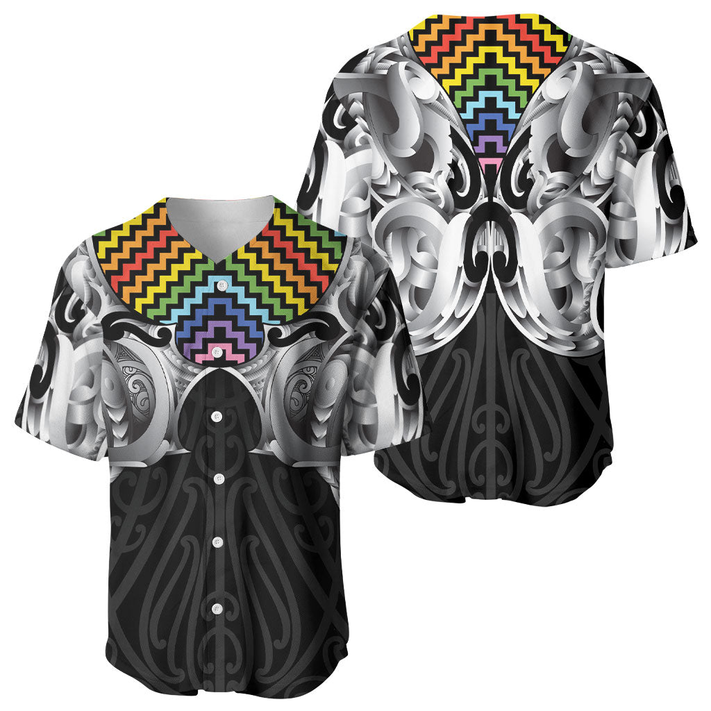 Aotearoa Kowhaiwhai Poutama Rainbow Motif Baseball Jersey LT9 - Polynesian Pride
