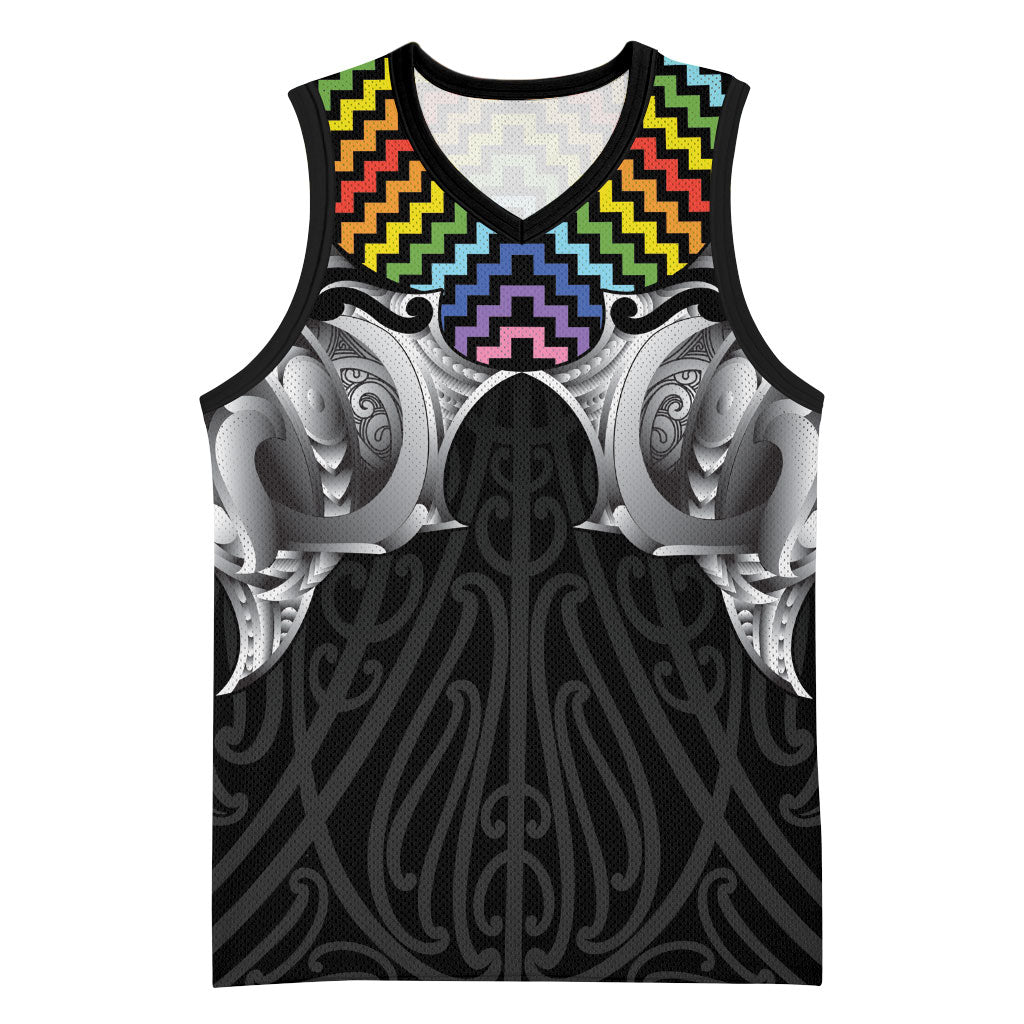 Aotearoa Kowhaiwhai Poutama Rainbow Motif Basketball Jersey LT9 Unisex Rainbow - Polynesian Pride