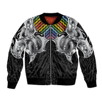 Aotearoa Kowhaiwhai Poutama Rainbow Motif Bomber Jacket LT9 Unisex Rainbow - Polynesian Pride
