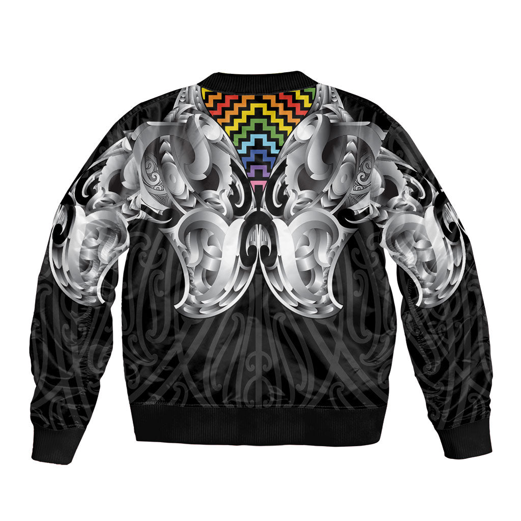 Aotearoa Kowhaiwhai Poutama Rainbow Motif Bomber Jacket LT9 - Polynesian Pride