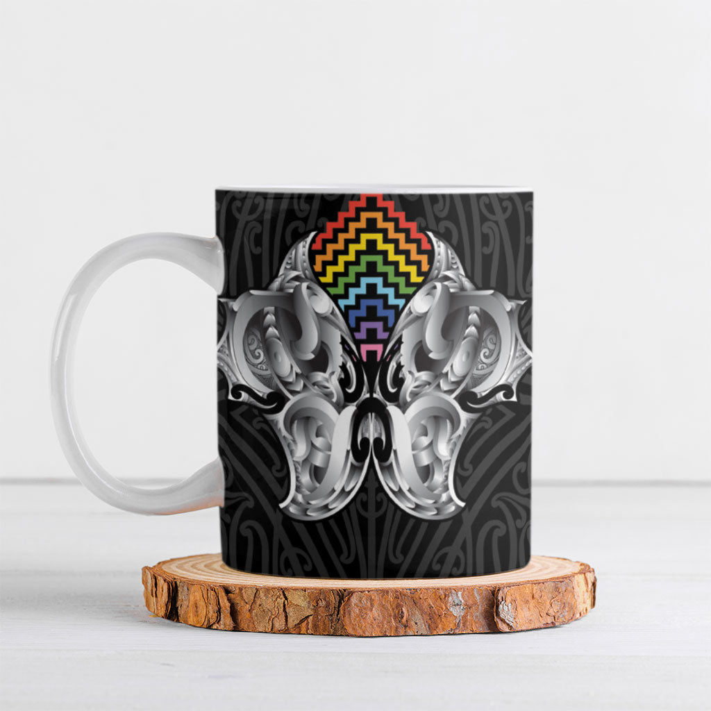 Aotearoa Kowhaiwhai Poutama Rainbow Motif Ceramic Mug LT9 Rainbow - Polynesian Pride