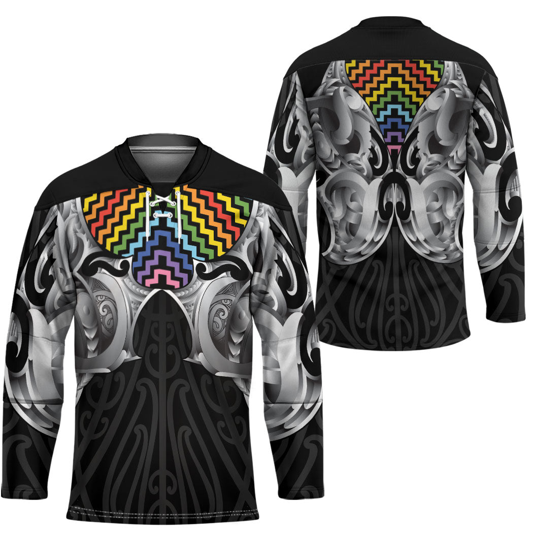 Aotearoa Kowhaiwhai Poutama Rainbow Motif Hockey Jersey LT9 - Polynesian Pride
